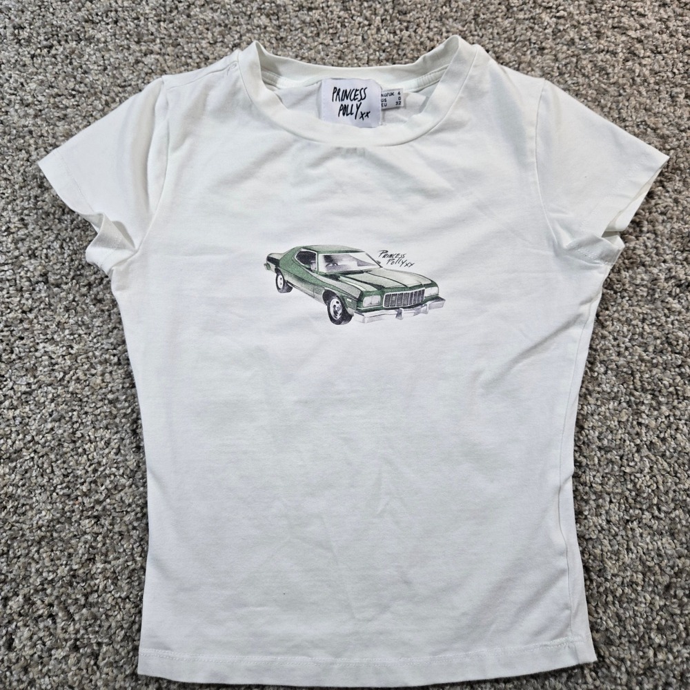 Princess Polly Off Grid Baby Tee - White Car Graphic‎ - Size 0